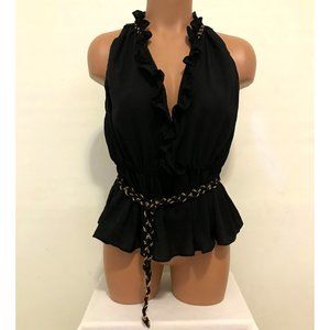 Aryn K Sleeveless Silk Black Blouse